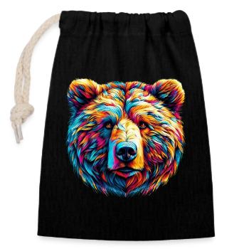Bear - Closable cotton gift bag (14x20cm) - black - Front