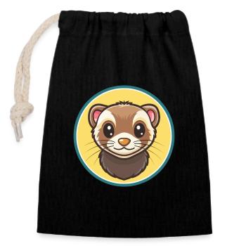 Ferret Kawaii Cartoon Character Animal Pet Face - Closable cotton gift bag (14x20cm) - black - Front