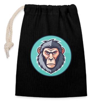 Baboon Kawaii Cartoon Character Animal Pet Face - Closable cotton gift bag (14x20cm) - black - Front