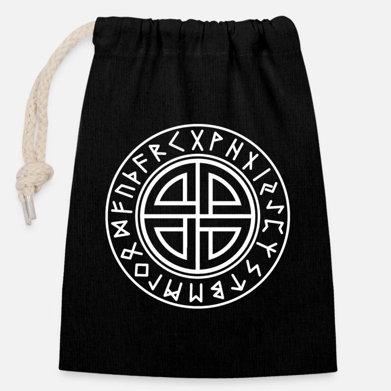 Knot shield circle runes white color - Closable cotton gift bag (14x20cm) - black