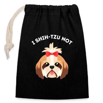 Je shih-tzu pas - Sac cadeau en coton avec cordon (14 x 20 cm) - noir - Devant