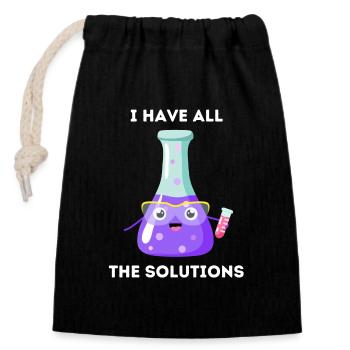 J’ai toutes les solutions - Chimie - Sac cadeau en coton avec cordon (14 x 20 cm) - noir - Devant