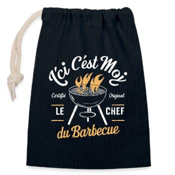 Le Chef du Barbecue - Sac cadeau en coton avec cordon (14 x 20 cm) - bleu marine - Devant