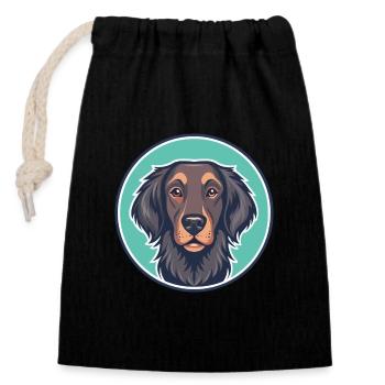 Plat Retriever Chien Race Dessin Animé Kawaii Pet - Sac cadeau en coton avec cordon (14 x 20 cm) - noir - Devant