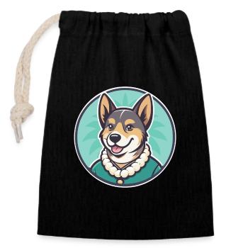 Hawaïen Poi Chien Race Dessin animé Kawaii Clipart Animal de compagnie - Sac cadeau en coton avec cordon (14 x 20 cm) - noir - Devant