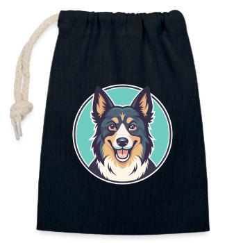 Berger Laponien Chien Race Dessin animé Kawaii Clipart - Sac cadeau en coton avec cordon (14 x 20 cm) - bleu marine - Devant