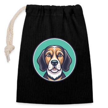 Chien de chasse lituanien race dessin animé Kawaii Clipart - Sac cadeau en coton avec cordon (14 x 20 cm) - noir - Devant