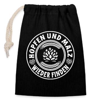 Hopfen und Malz wieder finden Bierliebhaber Spruch - Verschließbarer Geschenkbeutel aus Baumwolle (14x20cm) - Schwarz - Vorne