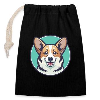 Pembroke Welsh Corgi Chien Race Dessin animé Kawaii Pet - Sac cadeau en coton avec cordon (14 x 20 cm) - noir - Devant