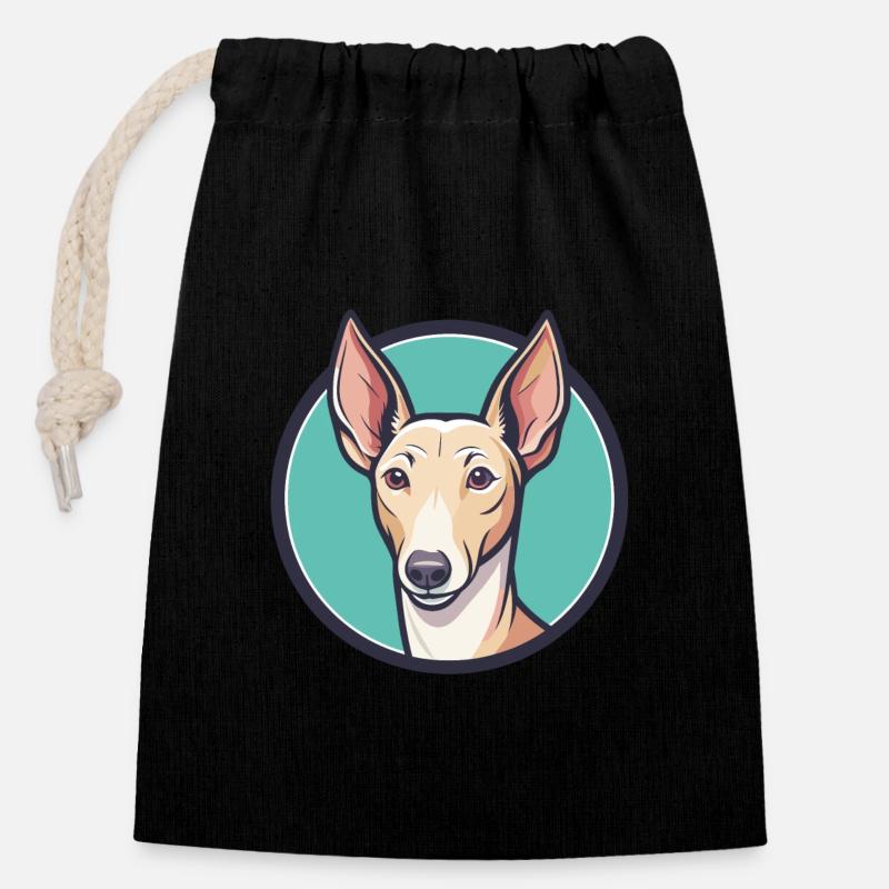 Podenco Valenciano Hunderasse Karikatur Kawaii - Verschließbarer Geschenkbeutel aus Baumwolle (14x20cm) - Schwarz