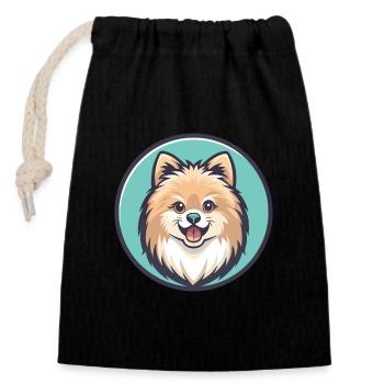 Poméranien Spitz Chien Race Dessin Animé Kawaii Clipart - Sac cadeau en coton avec cordon (14 x 20 cm) - noir - Devant