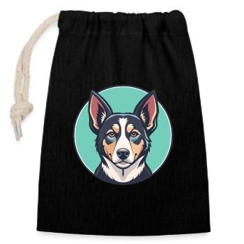 Russischer Harlekin Hund Hunderasse Karikatur Kawaii - Verschließbarer Geschenkbeutel aus Baumwolle (14x20cm) - Schwarz - Vorne