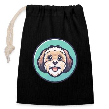 ShihPoo Chien Race Dessin animé Personnage Kawaii Clipart - Sac cadeau en coton avec cordon (14 x 20 cm) - noir - Devant