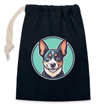 St Miguel Cattle Dog Breed Cartoon Kawaii Clipart - Closable cotton gift bag (14x20cm) - navy - Front