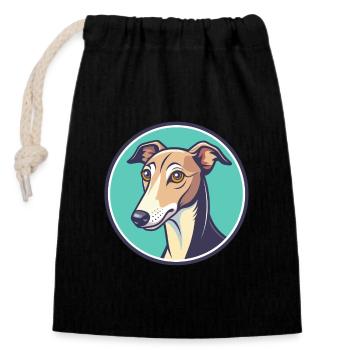 Whippet Hund Rasse Cartoon Figur Kawaii Clipart - Verschließbarer Geschenkbeutel aus Baumwolle (14x20cm) - Schwarz - Vorne