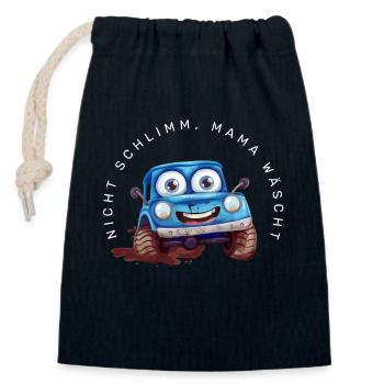 Nicht schlimm, Mama wäscht (Auto) - Verschließbarer Geschenkbeutel aus Baumwolle (14x20cm) - Navy - Vorne
