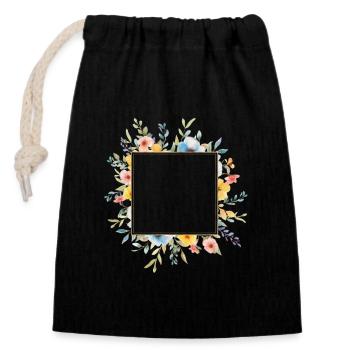 Design floral, carré, personnalisable - Sac cadeau en coton avec cordon (14 x 20 cm) - noir - Devant