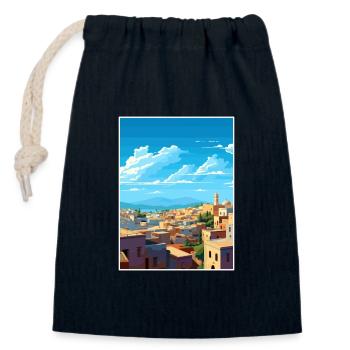 Fès Maroc Affiche de voyage Souvenir Carte Postale Peinture - Sac cadeau en coton avec cordon (14 x 20 cm) - bleu marine - Devant