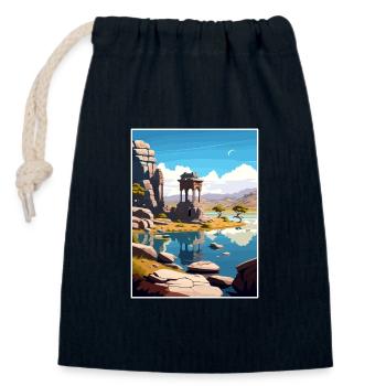 Hampi Inde Affiche de voyage Souvenir Carte Postale Peinture - Sac cadeau en coton avec cordon (14 x 20 cm) - bleu marine - Devant