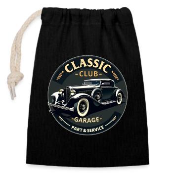 Classic Club Garage – Vintage Auto Service - Verschließbarer Geschenkbeutel aus Baumwolle (14x20cm) - Schwarz - Vorne