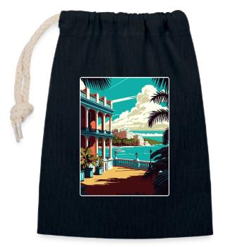 La Havane Caraïbes Voyage Affiche Souvenir Peinture WPA - Sac cadeau en coton avec cordon (14 x 20 cm) - bleu marine - Devant