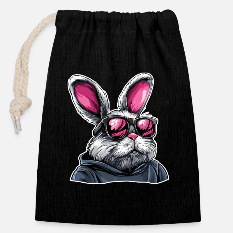 Neon Sunglasses Hase im Hoodie - Verschließbarer Geschenkbeutel aus Baumwolle (14x20cm) - Schwarz