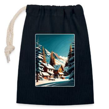 Val Thorens Ski Voyage Poster Peinture Souvenir WPA - Sac cadeau en coton avec cordon (14 x 20 cm) - bleu marine - Devant