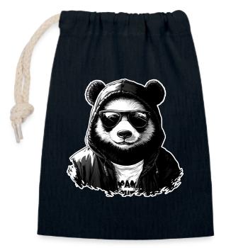 Panda Hoodie Sonnenbrille - Verschließbarer Geschenkbeutel aus Baumwolle (14x20cm) - Navy - Vorne