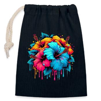 Hibiscus Flowers - Closable cotton gift bag (14x20cm) - navy - Front