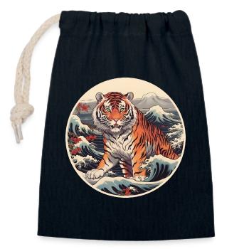 Vague du tigre Ukiyo-e Hokusai - Sac cadeau en coton avec cordon (14 x 20 cm) - bleu marine - Devant