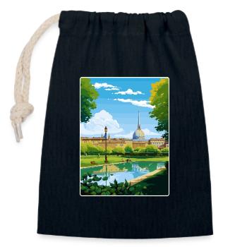 Turin Italie Affiche de voyage Souvenir Carte Postale Peinture - Sac cadeau en coton avec cordon (14 x 20 cm) - bleu marine - Devant