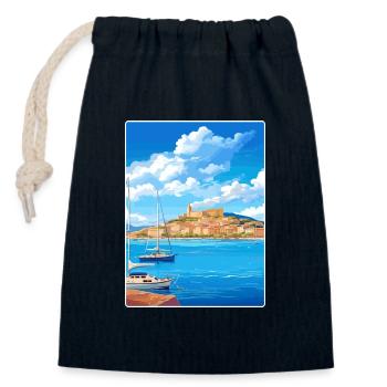Saint Tropez Frankreich Vintage Reiseposter Souvenir - Verschließbarer Geschenkbeutel aus Baumwolle (14x20cm) - Navy - Vorne