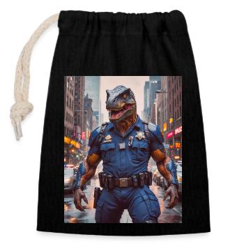 Dinos leben Heute Polizist in einer Großstadt - Verschließbarer Geschenkbeutel aus Baumwolle (14x20cm) - Schwarz - Vorne