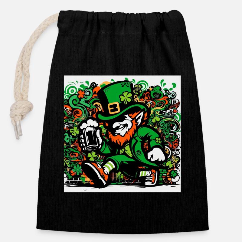 Leprechaun Ireland - Closable cotton gift bag (14x20cm) - black