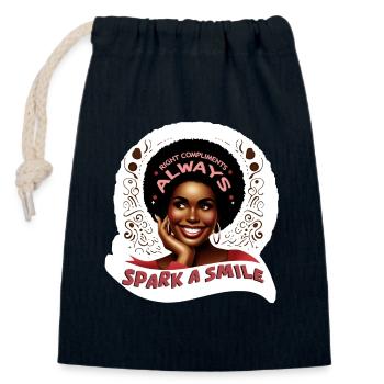 SPARK A SMILE - Closable cotton gift bag (14x20cm) - navy - Front