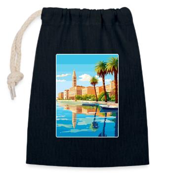 Zagreb Croatia Travel Poster Souvenir Painting WPA - Closable cotton gift bag (14x20cm) - navy - Front