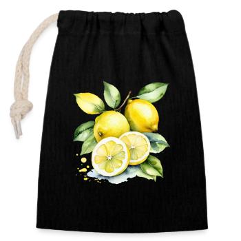 Sour yellow lemons in watercolor style - Closable cotton gift bag (14x20cm) - black - Front