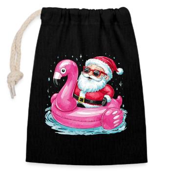 Festlicher Weihnachtsmann reitet Flamingo Pool - Verschließbarer Geschenkbeutel aus Baumwolle (14x20cm) - Schwarz - Vorne