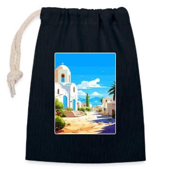Kos Grèce Affiche de voyage Souvenir Carte Postale Peinture - Sac cadeau en coton avec cordon (14 x 20 cm) - bleu marine - Devant