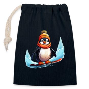 Pingouin Snowboard - Sac cadeau en coton avec cordon (14 x 20 cm) - bleu marine - Devant