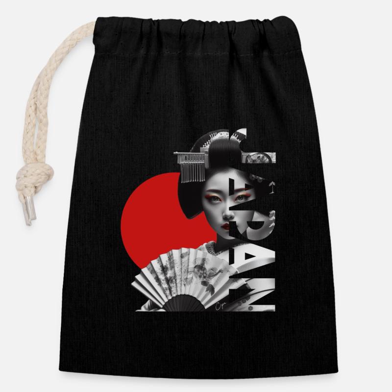 Japon - Sac cadeau en coton avec cordon (14 x 20 cm) - noir