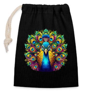 Pfau - Verschließbarer Geschenkbeutel aus Baumwolle (14x20cm) - Schwarz - Vorne