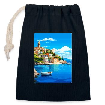 Paxos Grèce Affiche de voyage Souvenir Carte Postale Peinture - Sac cadeau en coton avec cordon (14 x 20 cm) - bleu marine - Devant