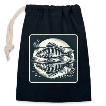 Barsch Natur Angler Design - Verschließbarer Geschenkbeutel aus Baumwolle (14x20cm) - Navy - Vorne