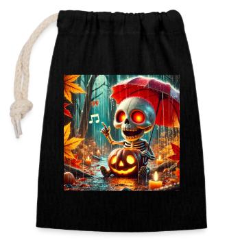 Cute skeleton with red eyes plays the violin - Closable cotton gift bag (14x20cm) - black - Front