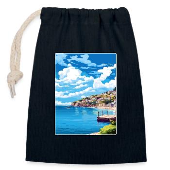 Looe Angleterre Affiche de voyage Souvenir Carte Postale Peinture - Sac cadeau en coton avec cordon (14 x 20 cm) - bleu marine - Devant