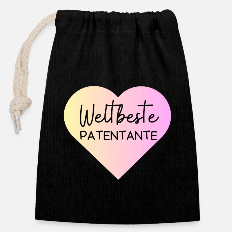 Weltbeste Patentante! Personalisierbar - Verschließbarer Geschenkbeutel aus Baumwolle (14x20cm) - Schwarz
