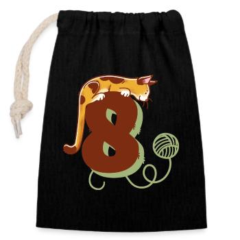 Cat Number 8 - Closable cotton gift bag (14x20cm) - black - Front