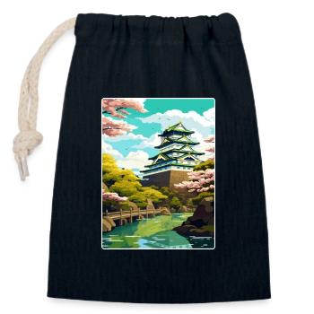 Osaka Japon Voyage Affiche Souvenir Carte Postale Peinture - Sac cadeau en coton avec cordon (14 x 20 cm) - bleu marine - Devant