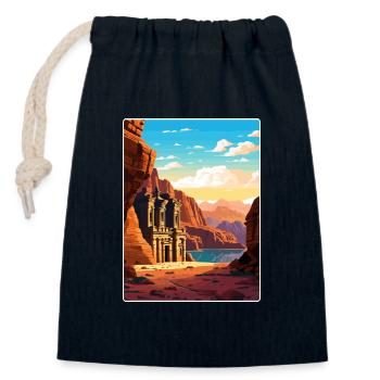 Petra Jordan Affiche de voyage Souvenir Carte Postale Peinture - Sac cadeau en coton avec cordon (14 x 20 cm) - bleu marine - Devant